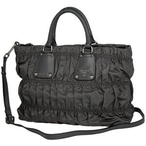 Prada Logo Handbag 2-Way Shoulder Bag Gather Handbag Nylon Gray Bn1496